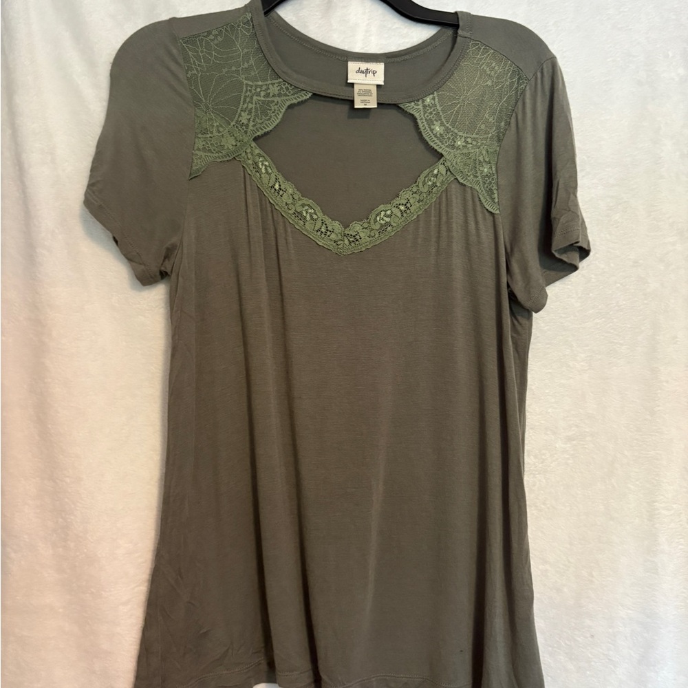 Daytrip Sage Green Lace Accent Top